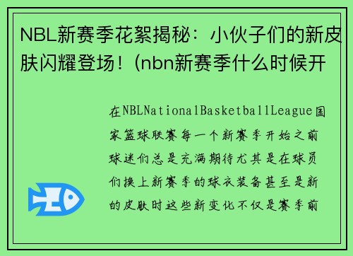 NBL新赛季花絮揭秘：小伙子们的新皮肤闪耀登场！(nbn新赛季什么时候开始)